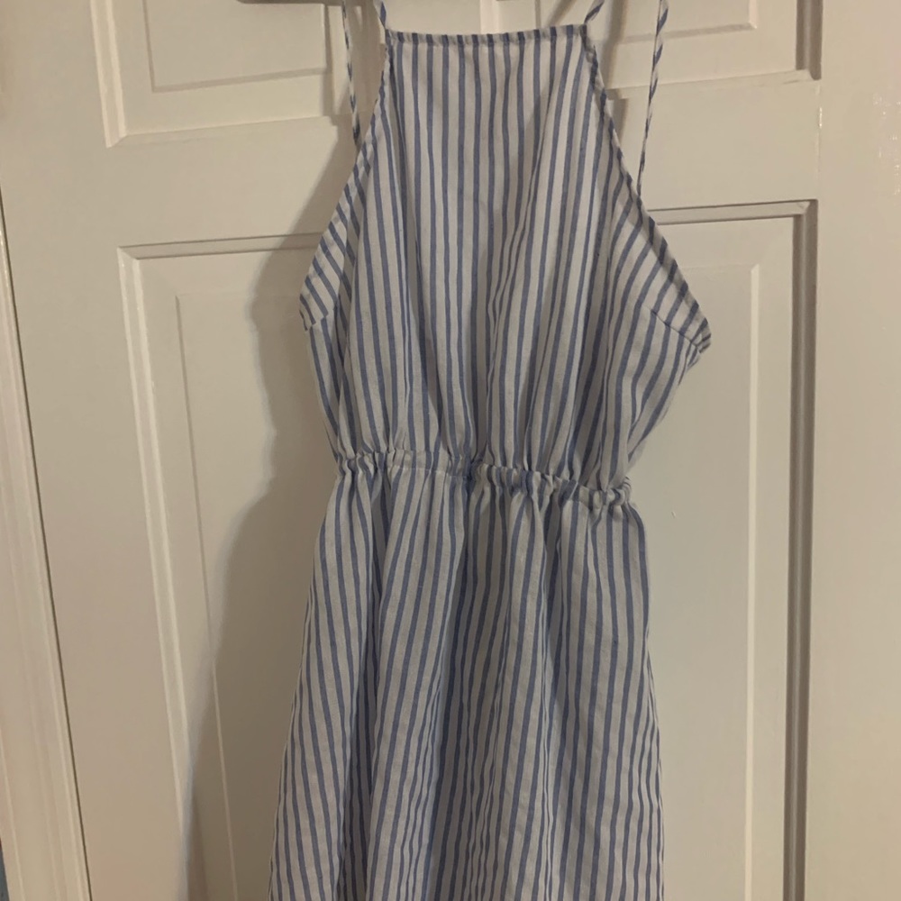 Blue and white pinstripe dress